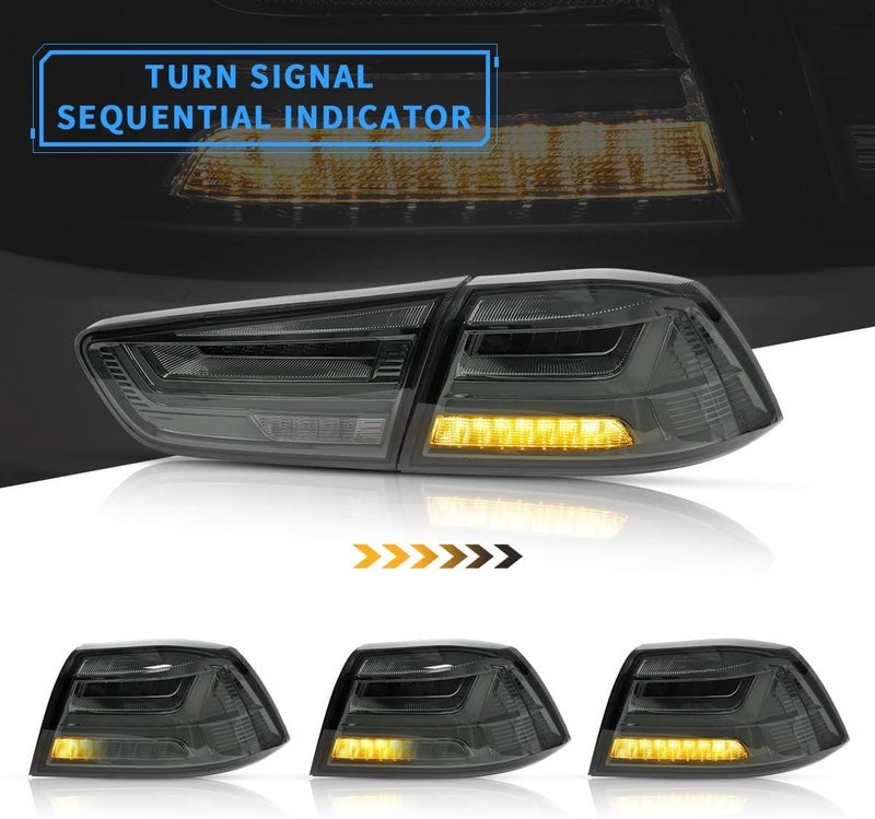 VLAND Led Tail lights Compatible with Mitsubishi Lancer & EVO X 2008-2020(Not Fit Sportbacks/fortis/io ) w/Amber Sequential Turn Signal, Full Led Rear Lamp Assembly Smoke/Tinted - Image 5